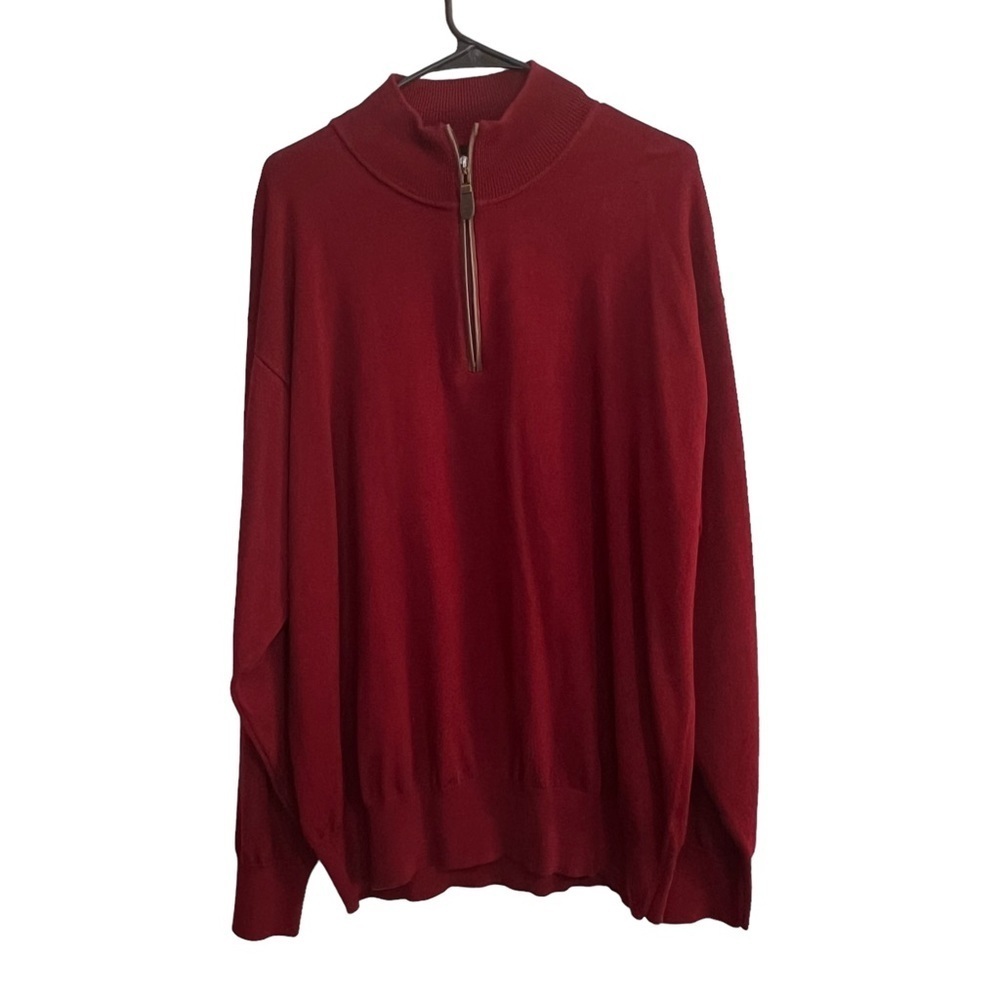 Orvis Men's Size XL Sweater Red Burgundy 100% Wool 1/4 Zip Pullover